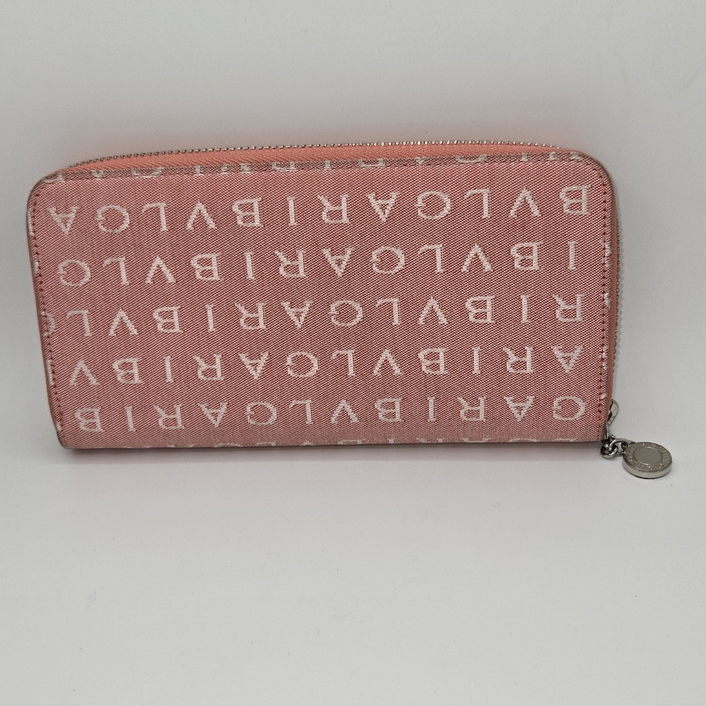 BVLGARI Signature Logo Pink Zip Around Wallet Luxury‎ Designer Monogram Canvas